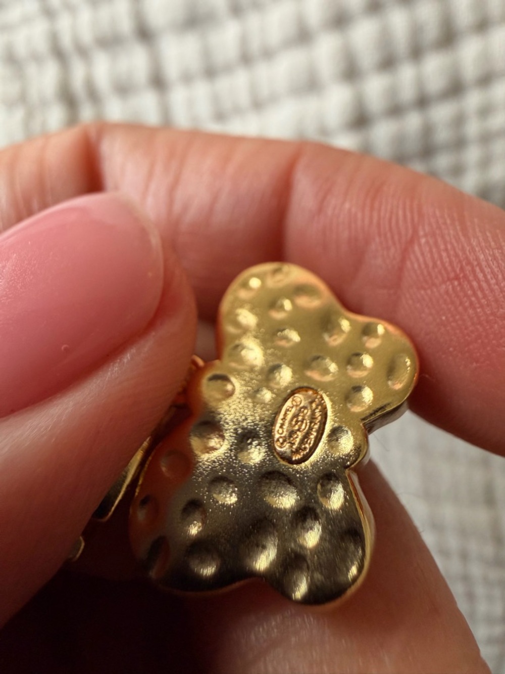 Chanel Gold CC Butterfly Drop Earrings w/ Pearl & Red Crystals - Picture 4 of 10